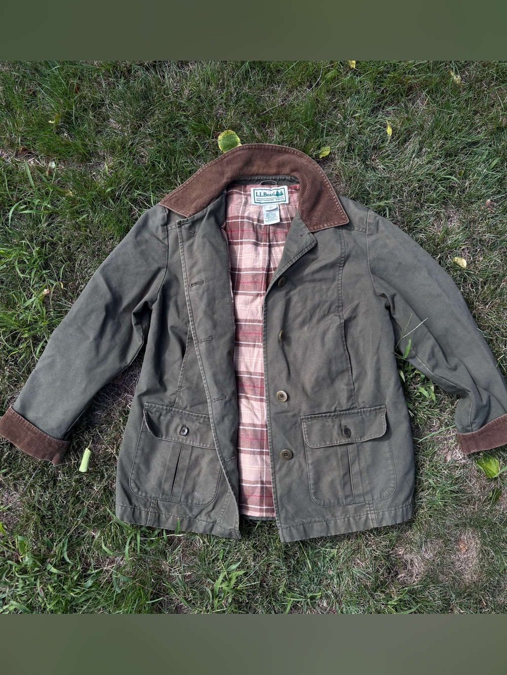 Vintage LLBean green barn coat flannel lined size XS